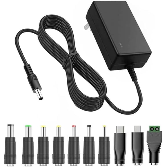 xixishop 12V 2A Power Supply AC DC Adapter with 10 Tips, Universal DC in 12 Volt 2 Amp Power Cord, Converter Transformer 100-240v, 50/60HZ, 5.5x2.5mm DC Output Jack