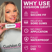 Cushion Grip Thermoplastic Denture Adhesive – Refits & Tightens Loose Dentures, Holds Up to 4 Days, Waterproof & Zinc-Free - 1 oz (Pack of 3)
