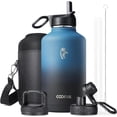 thumbnail image 1 of Half Gallon Water Bottle Insulated with Straw & 3 Lids, Coolflask 64 oz Water Jug Large Metal Stainless Steel Wide Mouth for Sports, Gym or Office, BPA-Free Keep Cold 48H Hot 24H, Magic Black, 1 of 7