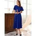 thumbnail image 3 of DARING DIVA Ruffle Crew Neck Short Sleeve Cocktail Midi Dress S Royal Blue, 3 of 6
