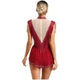 thumbnail image 5 of Doomiva Women's Rhinestones Fringe Gymnastics Leotard Unitards Rhythmic Gymnastics Dancewear Burgundy XL, 5 of 7