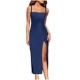 thumbnail image 2 of Sakmal Long Womens Dresses Blue Graduation Cocktail Split Dress Square Neckline Sleeveless Dresses, 2 of 8