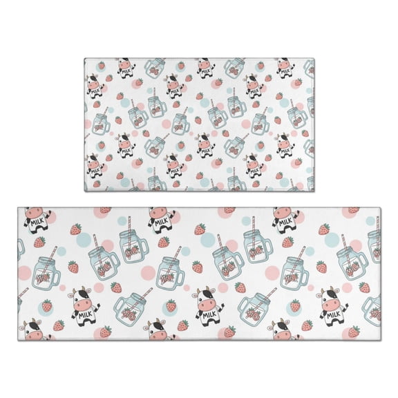 White Cow Milk Jar Pattern Kitchen Rugs Sets Of 2,Anti Fatigue Kitchen Mat Rugs Non Slip Washable,Decorative Kitchen Floor Mats for Kitchen,Sink,Laundry,17"x30" 17"x47"