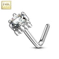 thumbnail image 2 of Nose Ring L-Bend with Prong Set CZ Centered Four Point Star 14Kt Solid Gold 20g, 2 of 11