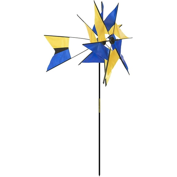 Wind Fairys Blue and Yellow Kaleidoscope Windmill - Outdoor Garden Décor
