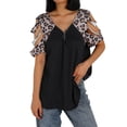 thumbnail image 3 of Wangscanis Women T-shirt, Leopard Printed Pattern Short Sleeve V-neck Tops, 3 of 10