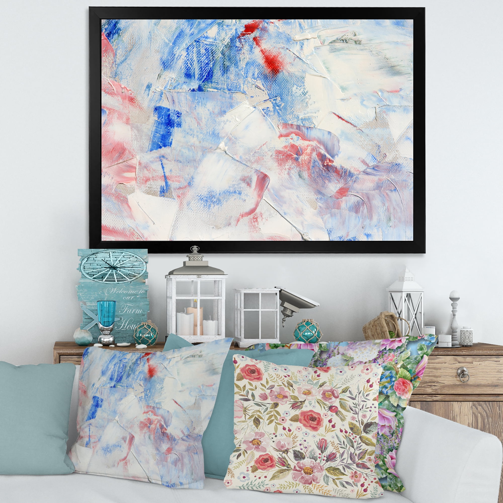 Designart 'Abstract Blue Composition' Modern Framed Art Print