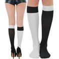thumbnail image 2 of ToBeInStyle Women's Opaque Knee High Socks w/ Each Sock & Band Contrasting - White/Black, 2 of 7