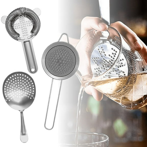 Stainless Steel Cocktail Strainer Set, 3-Piece Bartender Tools with Hawthorne, Julep and Fine Mesh Strainers for Bar Essentials