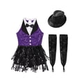 thumbnail image 3 of TSSOE Girls Shiny Sparkle Latin Salsa Ballet Fringe Tassel Jazz Dance Lyrical Dress Dancewear with Gloves Hat Set Purple&Black 12, 3 of 5
