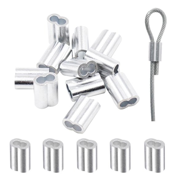 25Pcs 1/4" (6mm) Aluminum Crimping Loop Sleeve, Cable Crimp Ferrules, Wire Rope Sleeves Loops Sleeve for Wire Rope and Cable, Double Hole Type