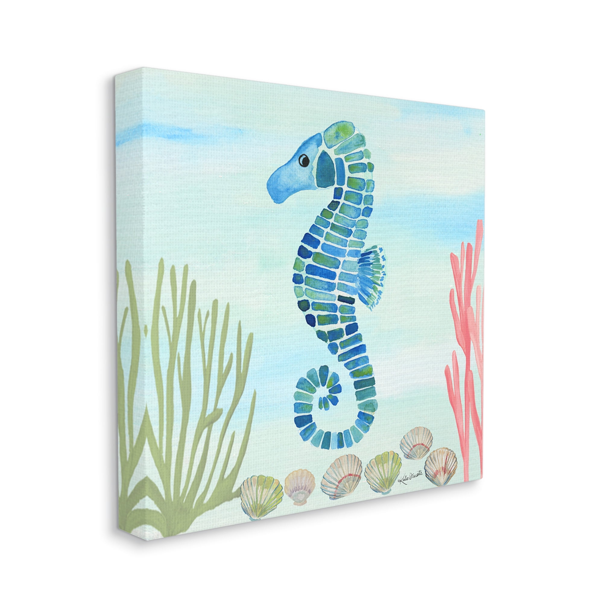 Stupell Industries Mosaic Seahorse Clam Seashells Ocean Floor Reef Canvas Wall Art, 24 x 24, Design by Katie Doucette