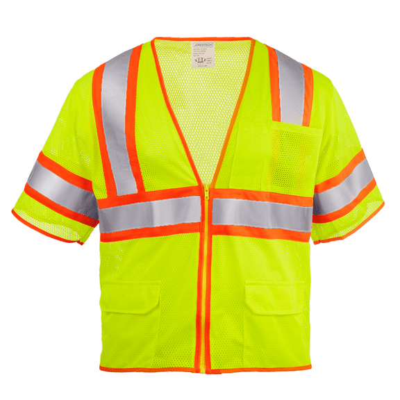 JORESTECH ANSI/ISEA 107-2020 Type R Class 3 Two-Tone High Visibility Sleeved Safety Vest with Zipper and Pockets