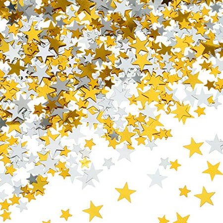 HESTYA 60 g Star Confetti Glitter Star Table Confetti Metallic Foil Stars for Party Wedding Festival Decorations (Gold Silver 60g, 10mm and 6mm)
