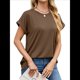 thumbnail image 2 of Camisetas Casuales Holgadas para Mujer, Camisetas de Verano de Corta con Cuello Redondo y Modernas Color Café L, 2 of 10