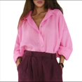 thumbnail image 1 of Camisas de de Algodón de Larga con Botones para Mujer, Blusas Informales con Cuello, Corte Holgado. Rosa L, 1 of 10