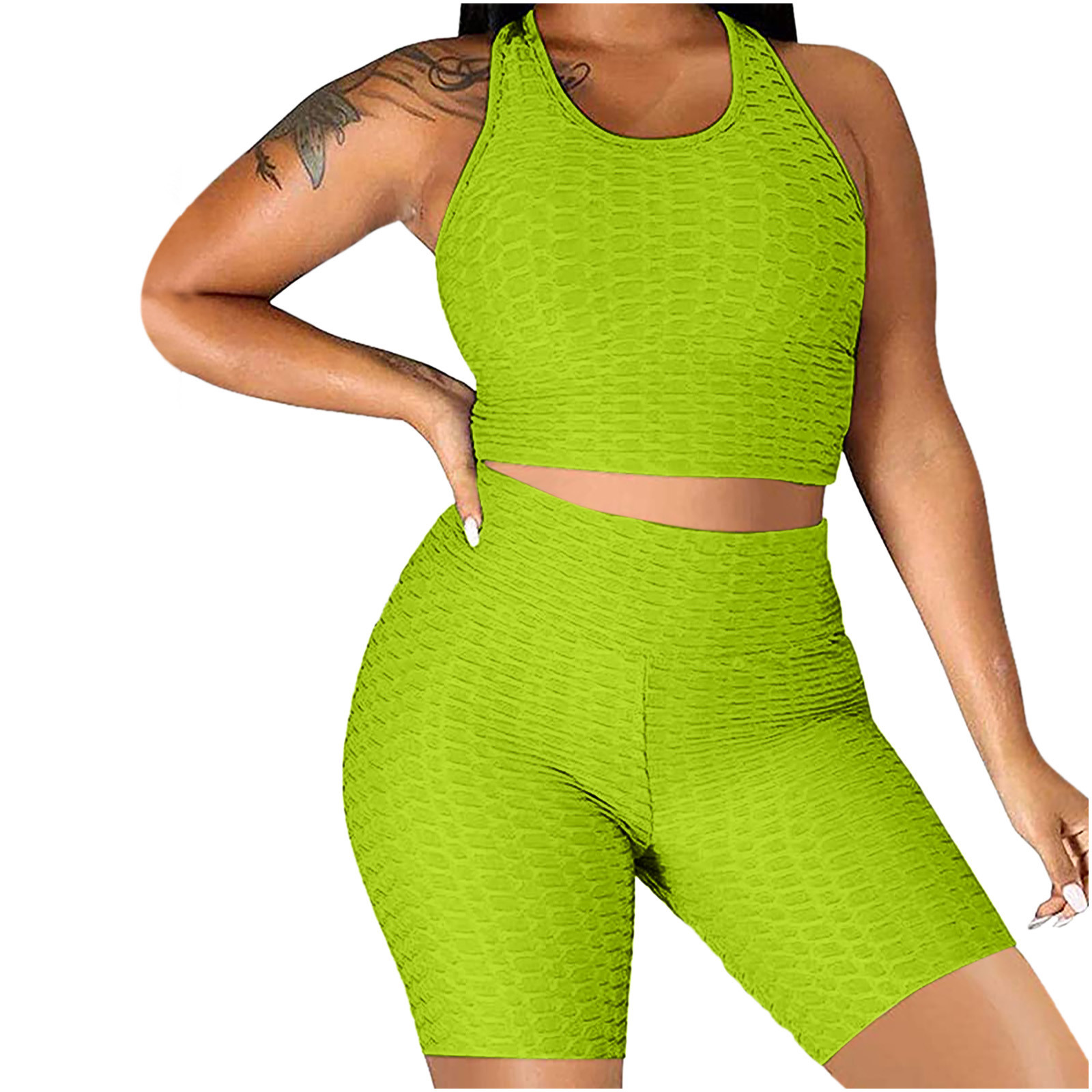 CHGBMOK Workout Sets for Women Fashion Dobby Skinny Mid KneeLength Elastic Waist Sports Yoga 2