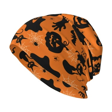 Beanie Hats for Men and Women, Pumpkins Bats Spiders Ghosts Patterns Adult Unisex Knit Hat Winter Warm Skull Cap