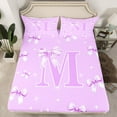 thumbnail image 2 of Castle Fairy Girls Female Cartoon Ribbon Bow Initial Alphabet M 4 Pieces Queen Sheet Sets,Dreamy Princess Bow Knot Ultra Soft Flat Sheet,Bling Stars Print Queen Fitted Sheet,Breathable Home Decor, 2 of 7