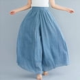 thumbnail image 2 of Alitao Maxi Skirt Linen Pants Women Cotton Linen Fashion Double Layer Elastic Waist Pants Culottes Material Comfortable Pants A Line Skirt Flowy Skirt Blue A, 2 of 2