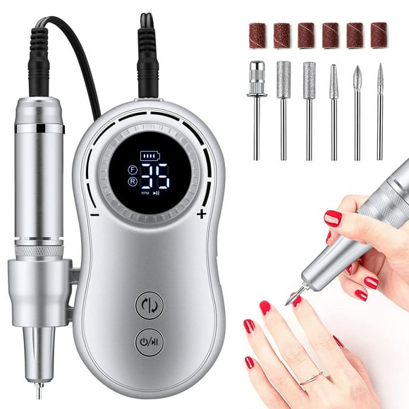 Portable Electric Nail Drill ,Inbuty 35000 RPM Professional Nail Drill Kit with LCD for Acrylic Nails/DIY Manicure & Pedicure-Silver