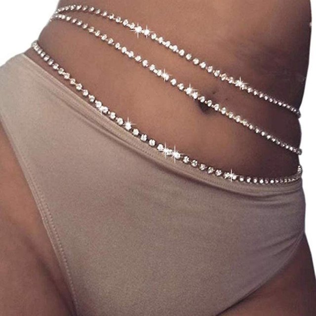 Cadena de cintura de cristal Cadena de vientre plateada Cadena corporal Joyería corporal Rave Accesorios corporales para fiestas Discoteca