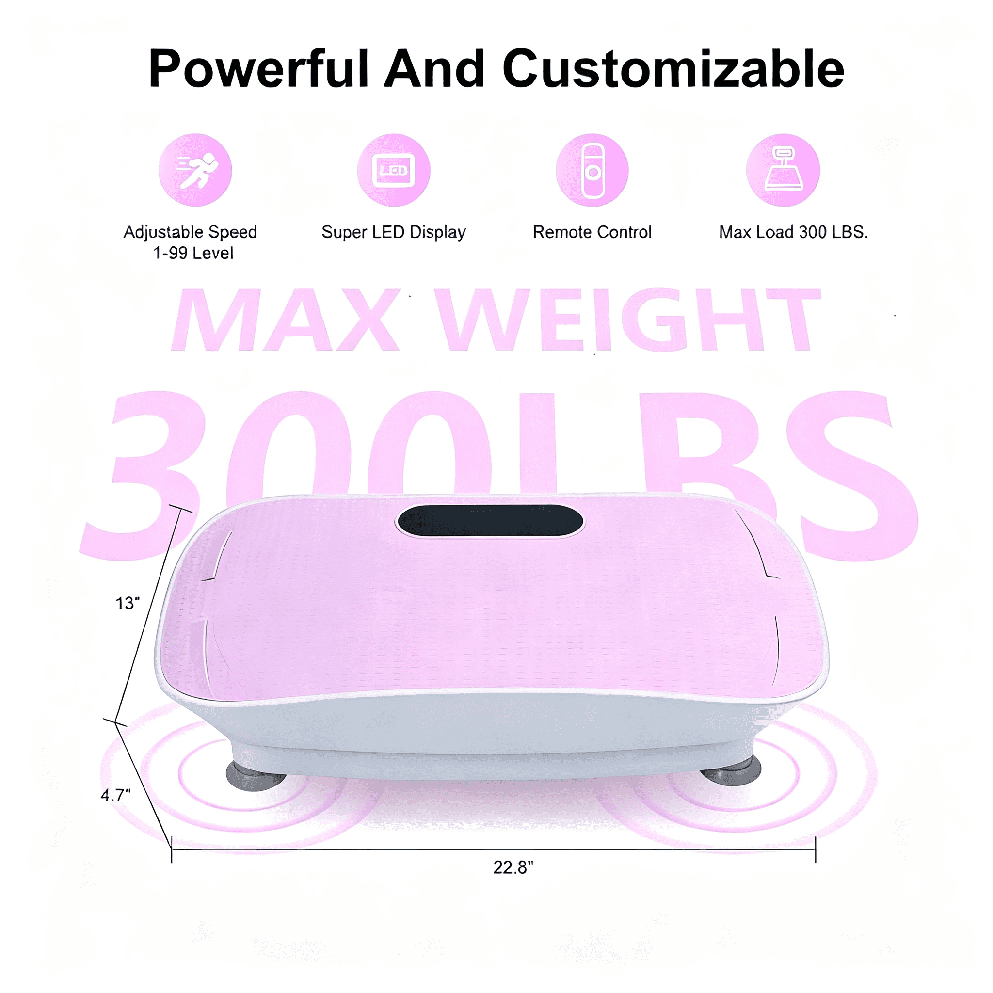 Silent Vibration Platform Crazy Fitness Massage 10-Frequency Weight Loss & Fat Burner Body Shaking Machine for Unisex, Pink