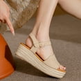 thumbnail image 5 of Anuirheih Women's Fashion Straw Shoes Open Toe Anti-Slip Temperament Wedge Sandals Sandals Women Clearance(Beige), 5 of 8