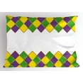thumbnail image 1 of Mardi Gras Pillow Sham Carnival Colored Grid Design Diamond Line Pattern Retro Framework, Decorative Standard King Size Printed Pillowcase, 36 X 20 Inches, Purple Lime Green Yellow, by Ambesonne, 1 of 2