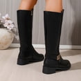 thumbnail image 6 of J-490 Black Ladies Pu Knee High Boots Round Toe Belt Buckle Side Zipper Low Heel Casual Solid, 6 of 8