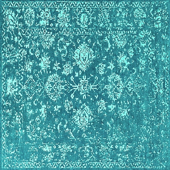 Ahgly Company Machine Washable Indoor Square Persian Turquoise Blue Bohemian Area Rugs, 8' Square