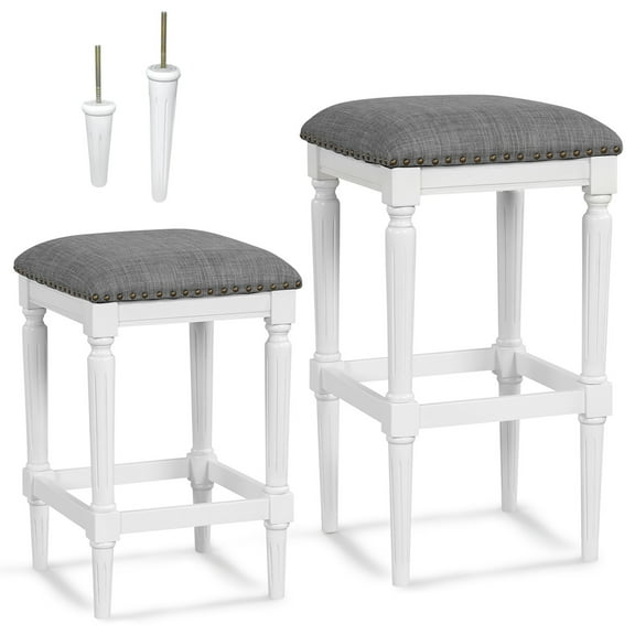Costway 3 Heights Saddle Stool Set of 2 Square Kitchen Island Stool with Footrests