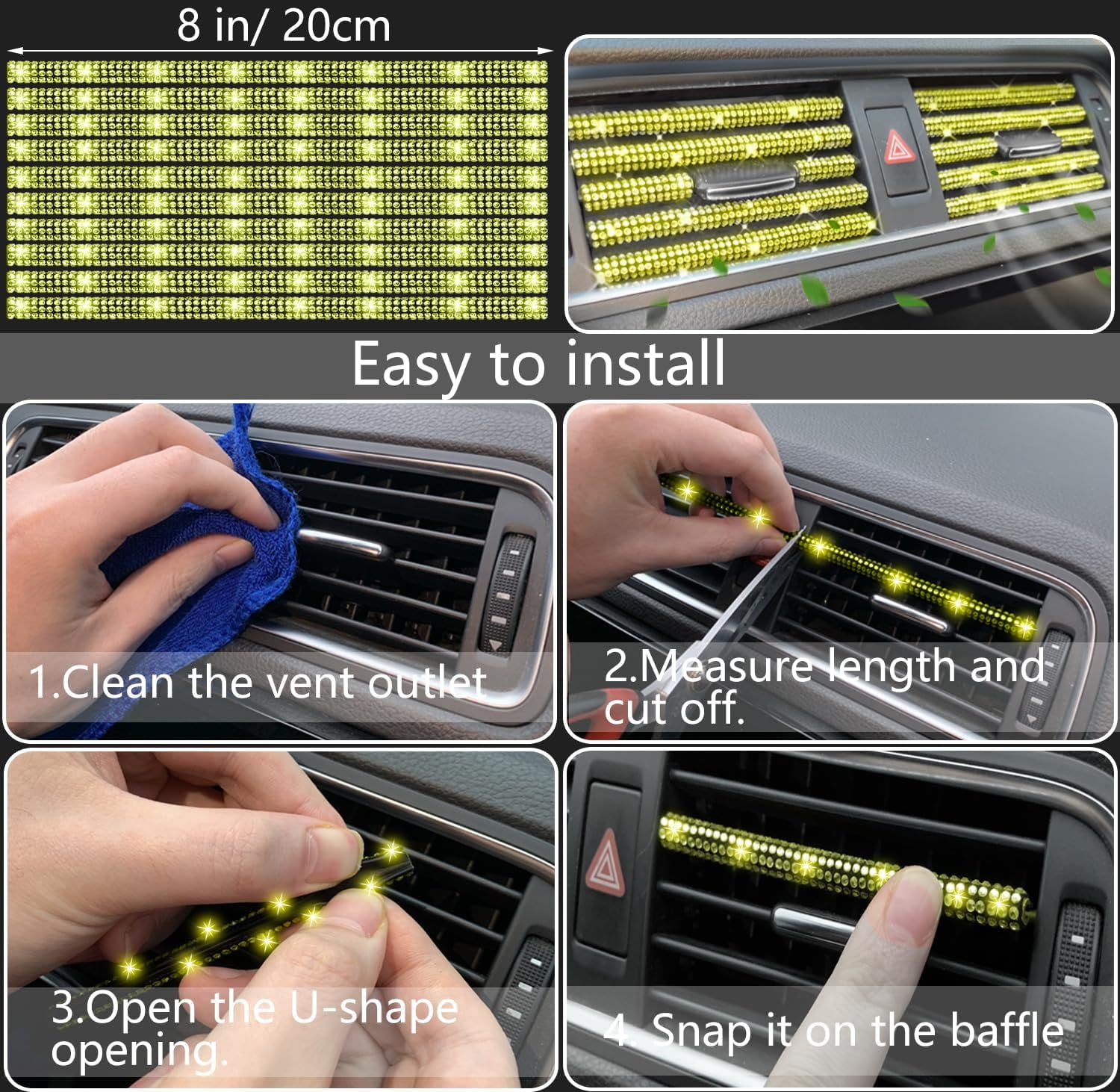 27-Piece Yellow Bling Car Accessories Set - Universal Fit Steering Wheel Covers, License Plate Frame, Phone Holder, Car Coasters