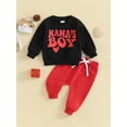 thumbnail image 2 of Bagilaanoe 2Pcs Toddler Baby Boy Valentine's Day Clothes Letter Print Long Sleeve Sweatshirt Tops + Sweatpants 6M 12M 18M 24M 3T Kids Fall Pants Set, 2 of 9
