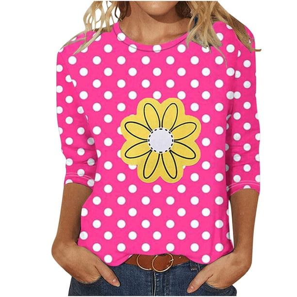 Camisetas Casuales de las Mujeres de Moda Impresa 3/4 Mangas Blusa Cuello Redondo para el Hogar Y Diario