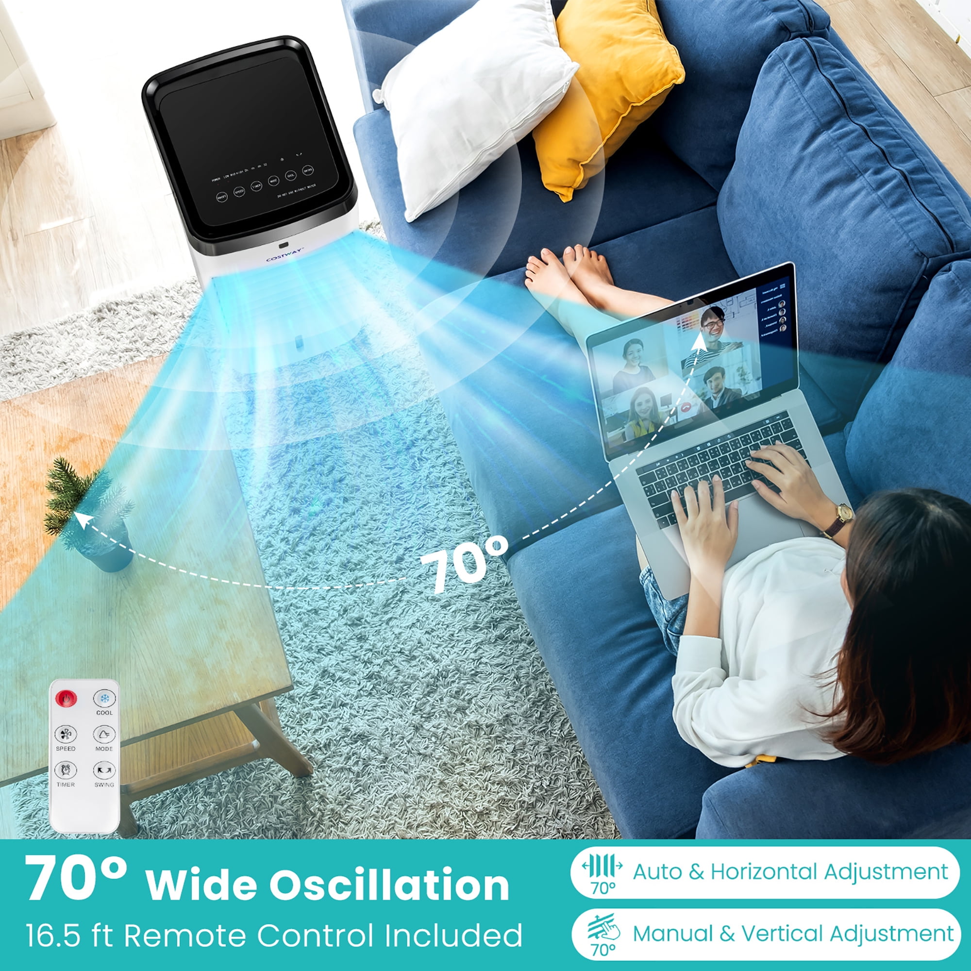 Costway 4-in-1 Evaporative Air Cooler w/ Fan & Humidifier Remote Control Ice Packs