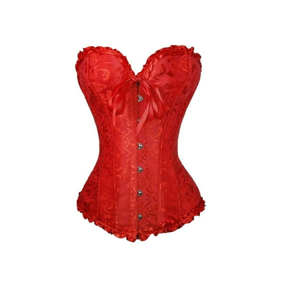 Bowanadacles Women's Vintage Overbust Corset Classic Bustier Steel Bones Lace Up Top