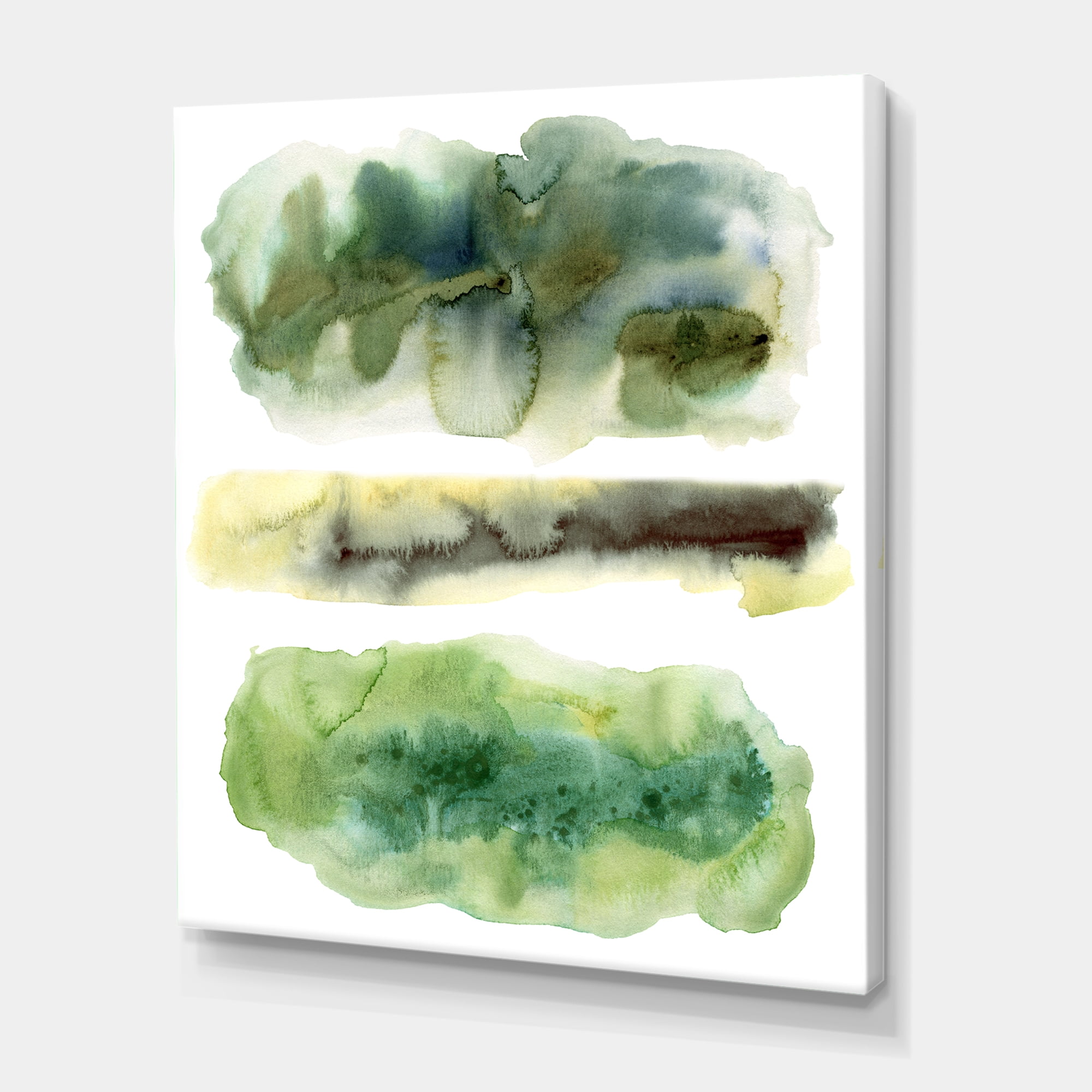 Designart ' Golden Green Abstract Clouds III ' Modern Canvas Wall Art Print