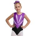 thumbnail image 3 of Hansber Girls Gymnastics Dance Outfits Rhinestone Leotards with Athletic Shorts Leggings And Purple&Black 14, 3 of 7