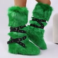 thumbnail image 4 of Women's Winter Warm Fluffy Faux Fur Knee High Snow Boots - Fashionable Cross Buckle Non Slip Cotton Boots, 4 of 4