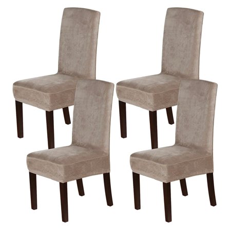 Parson chair covers set of 4, stretch velvet slipcovers, taupe grey