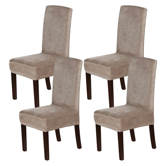 Parson chair covers set of 4, stretch velvet slipcovers, taupe grey