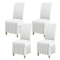 SUKAIKEQA Dining Room Chair Covers Set of 4, Stretch Parsons Slipcovers with Skirt Super Fit Spandex Chair Seat Protector Cover for Dining Room, Hotel, Ceremony,White