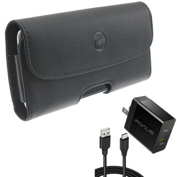 Case Belt Clip w 36W PD Home Charger for Samsung Galaxy S22 Ultra,S21 Ultra,S20 Ultra,Plus - Leather Holster Cover, Fast Type-C 6ft Long Cable USB-C Combo