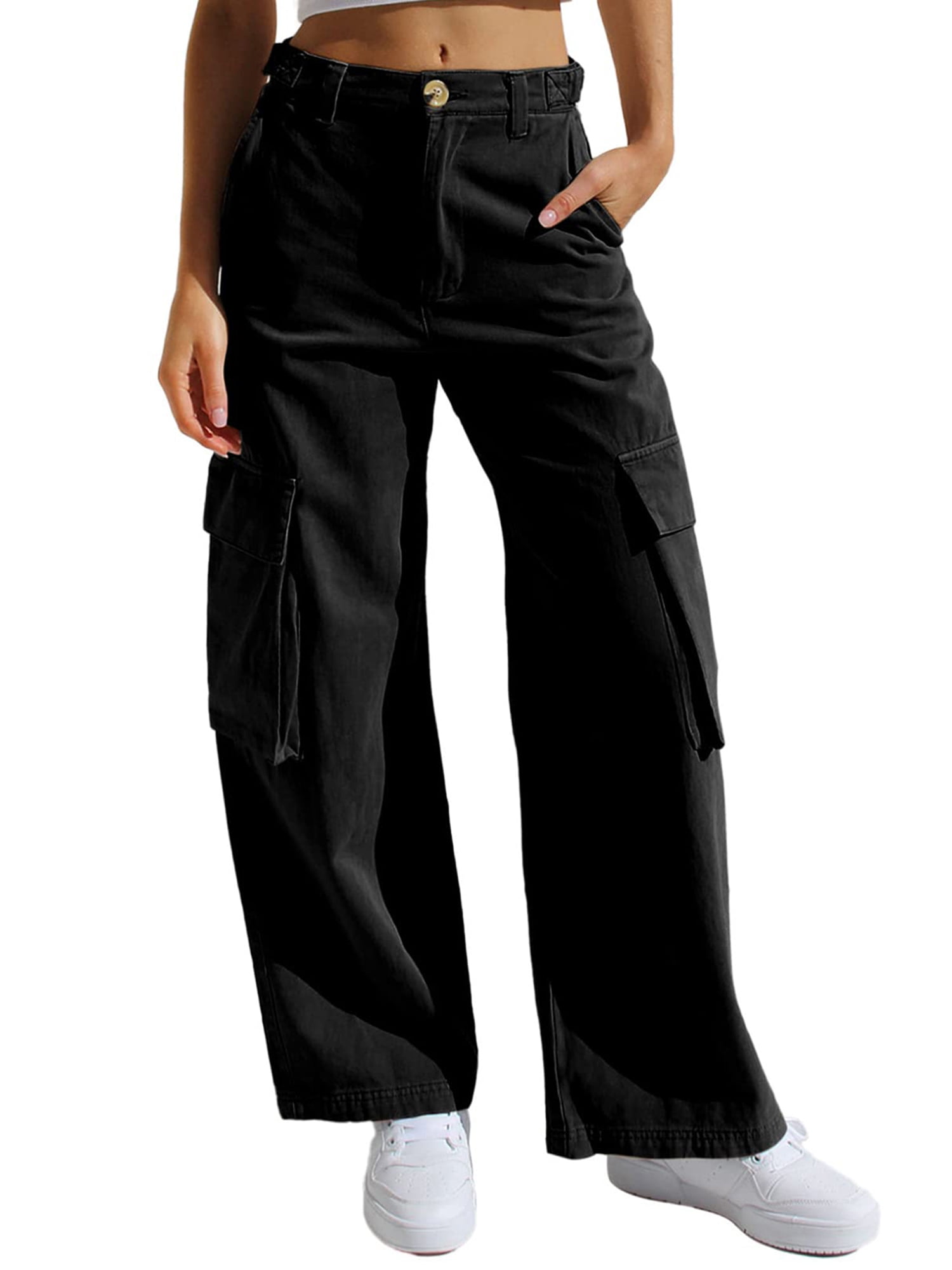 Women's Casual Cargo Pants High Waist Wide Leg Slim Fit Trousers Multi