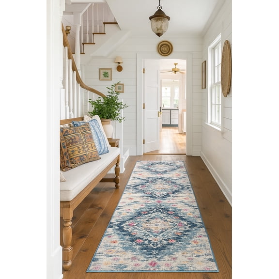 Rug Branch Transitional Boho Blue Grey Indoor Runner Rug - 2x10