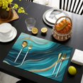 thumbnail image 3 of Teal Marble Gold Wave Pattern Summer Placemats Table Placemats Set Of 6-Linen Kitchen Washable Placemats Table Mats 11.8"x17.7" Non-Slip Heat Resistant, 3 of 5