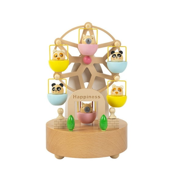 Yokua Wooden Ferris Wheel Music Box Rotating Windmill Music Box Wind Up Mechanism