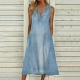 thumbnail image 2 of Dpytoraw Women Fashion Solid Dress V Neck Denim Dress Sleeveless Loose Holiday Dress, 2 of 5