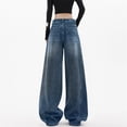 thumbnail image 5 of LWavelet Womens Paneled Wide Leg Jeans High Waisted Daily Casual Denim Pants Dark Blue S, 5 of 5